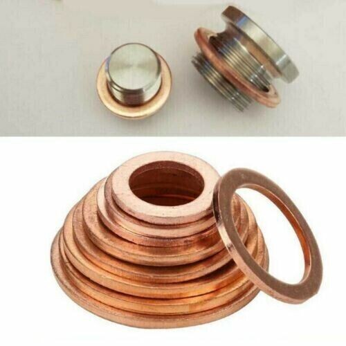 200PCS Solid Copper Crush Washer Gasket Set Flat O-Ring Seal Assortment Kits US