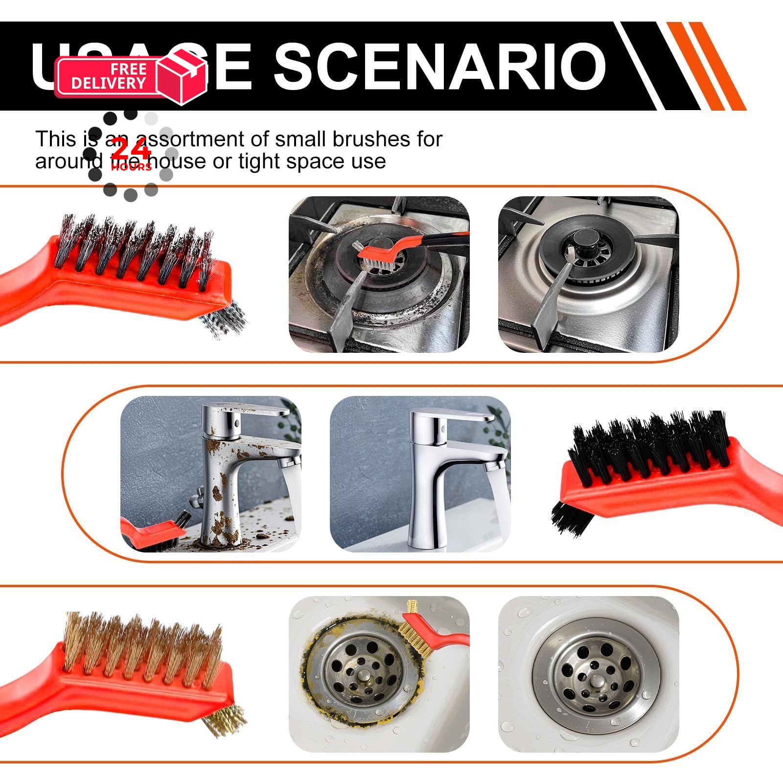 Wire Brush Set, 6 Pcs Professional Brushes for Cleaning Red and Black