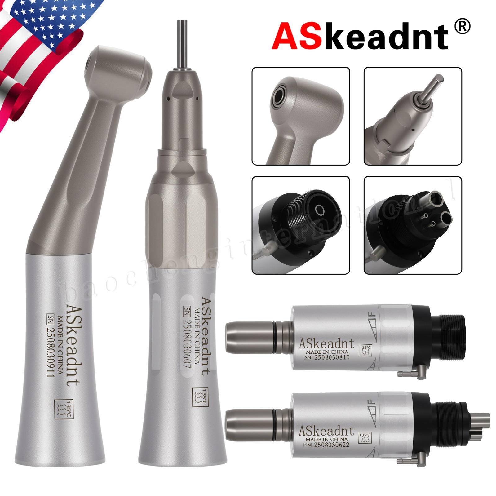 NSK Style Dental Low Speed Handpiece Contra Angle Straight Air Motor 2/4Holes