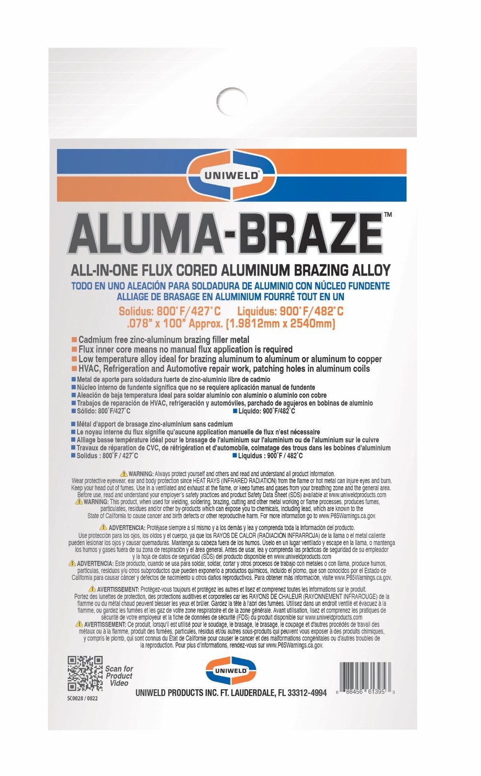 Uniweld UAB Aluma-Braze Flux-Cored Aluminum Brazing Alloy Rod HVAC Repair