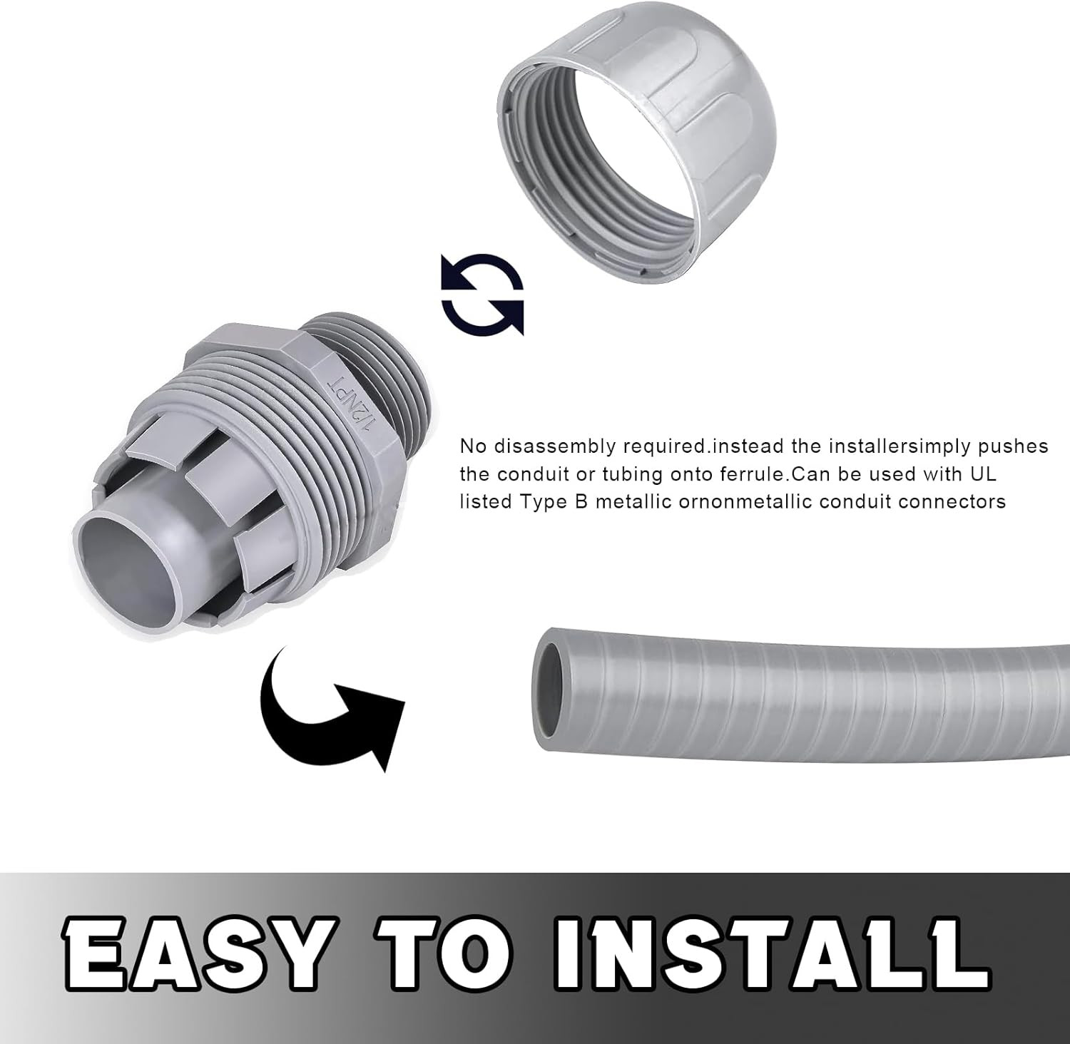 1/2 Inch Liquid Tight Connector PVC Flexible Conduit Connector,Straight 180 Degr
