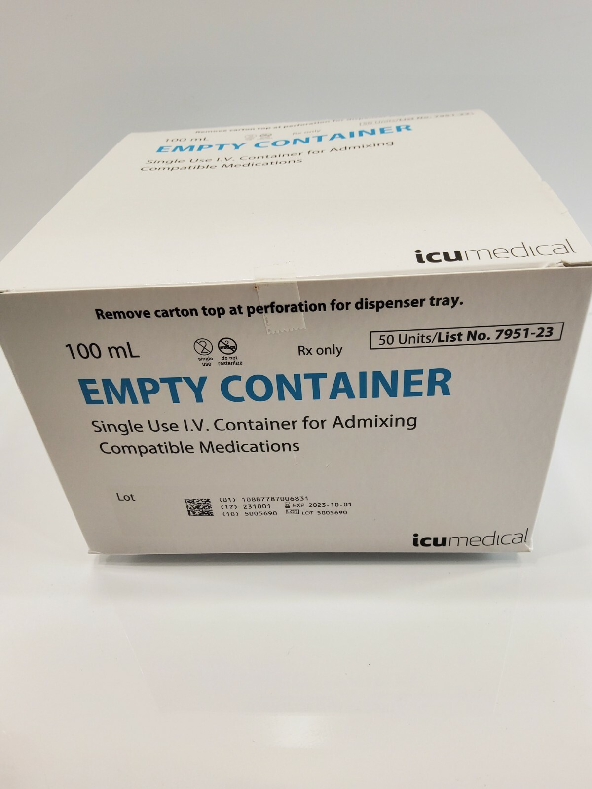 ICU Medical Single Use VI Empty Container for Admixing Medications 50 units