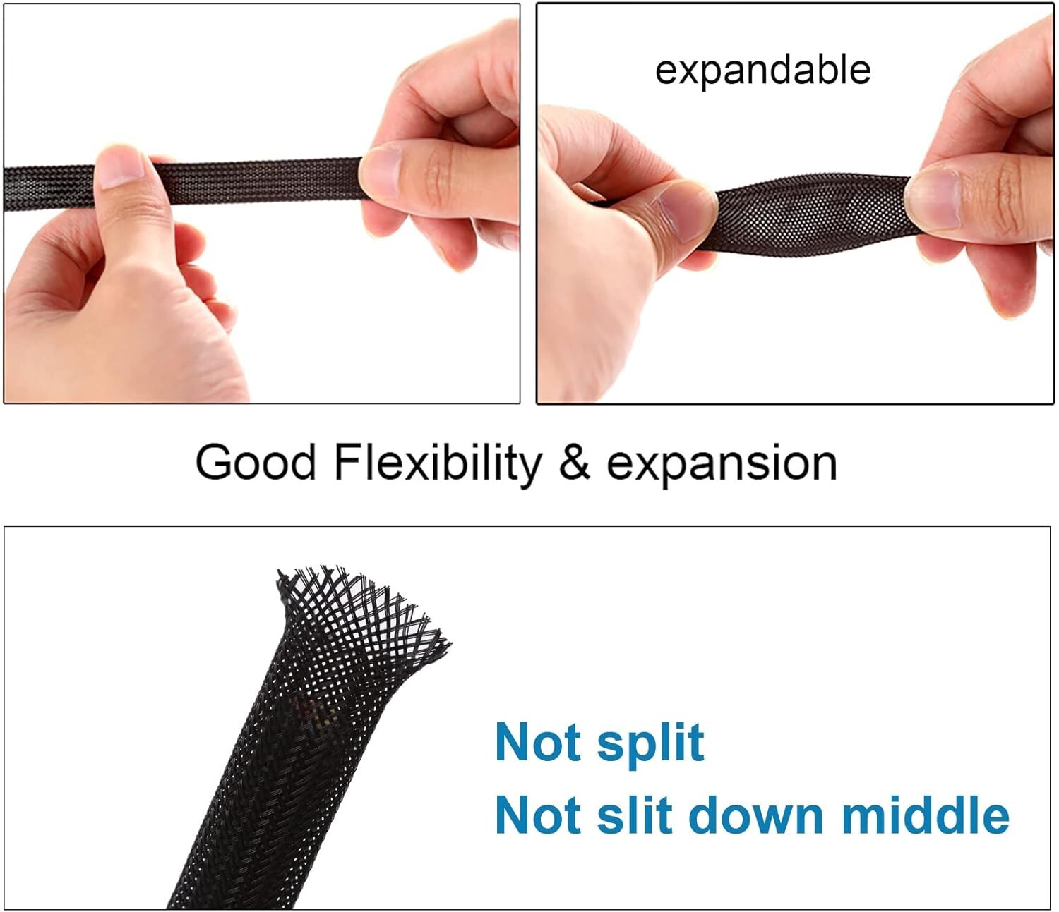 ALL SIZES 1 FT – 100 FT Black Expandable Wire Cable Sleeving Braided Tubing LOT