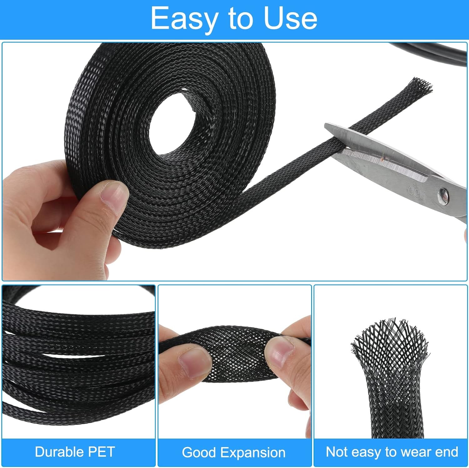 Split Self Wrap Loom Sleeve Nylon Braided Wire Cable Tubing Cord