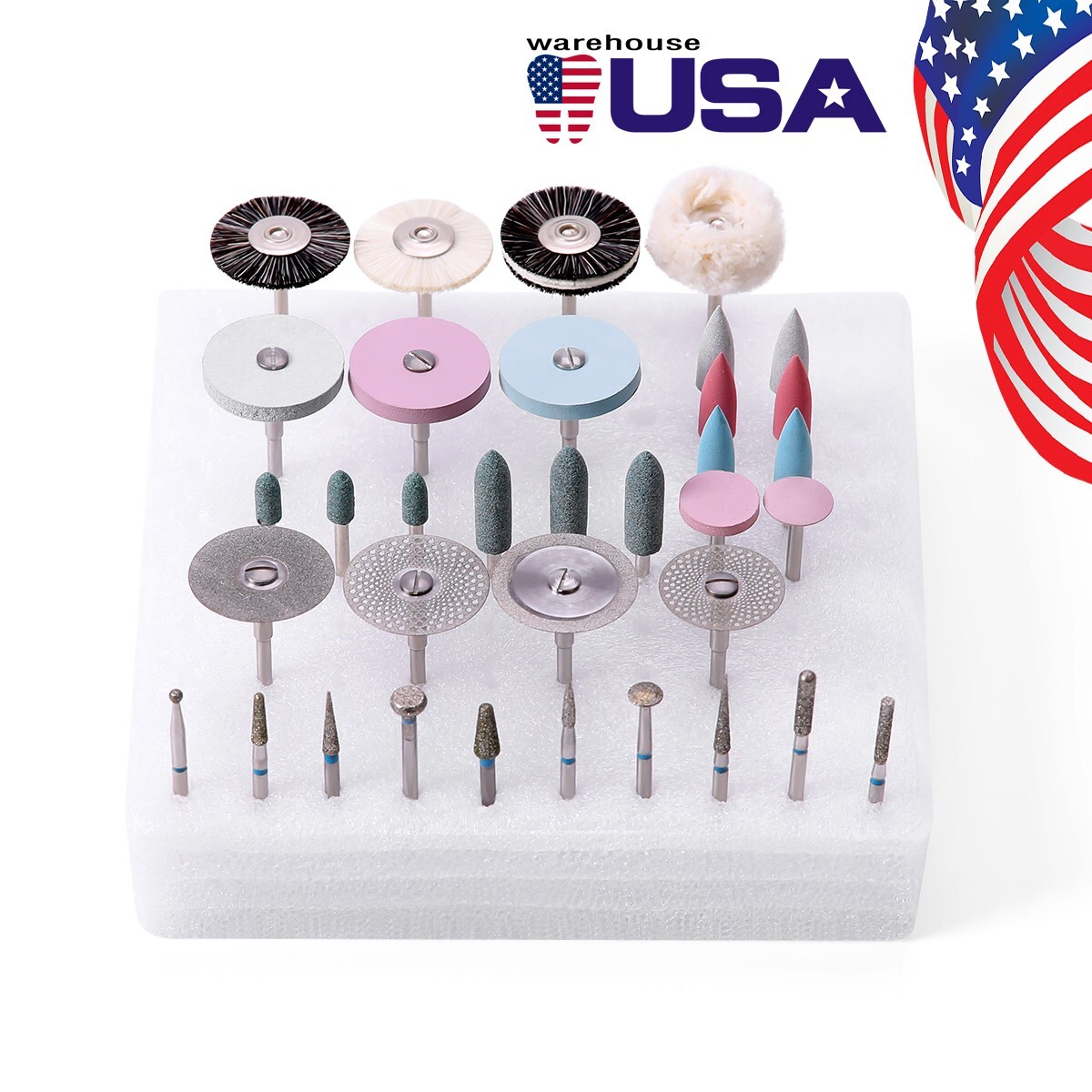 Dental Lab Polishing HP Kit Diamond Burs Brush For Ceramics Porcelain Grinding