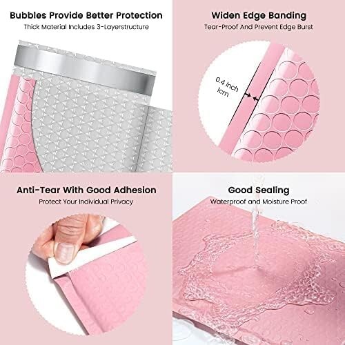 Poly Bubble Mailers 8.5×12 250pc Padded Envelope 8.5×11 Bubble Bag #2 Light Pink