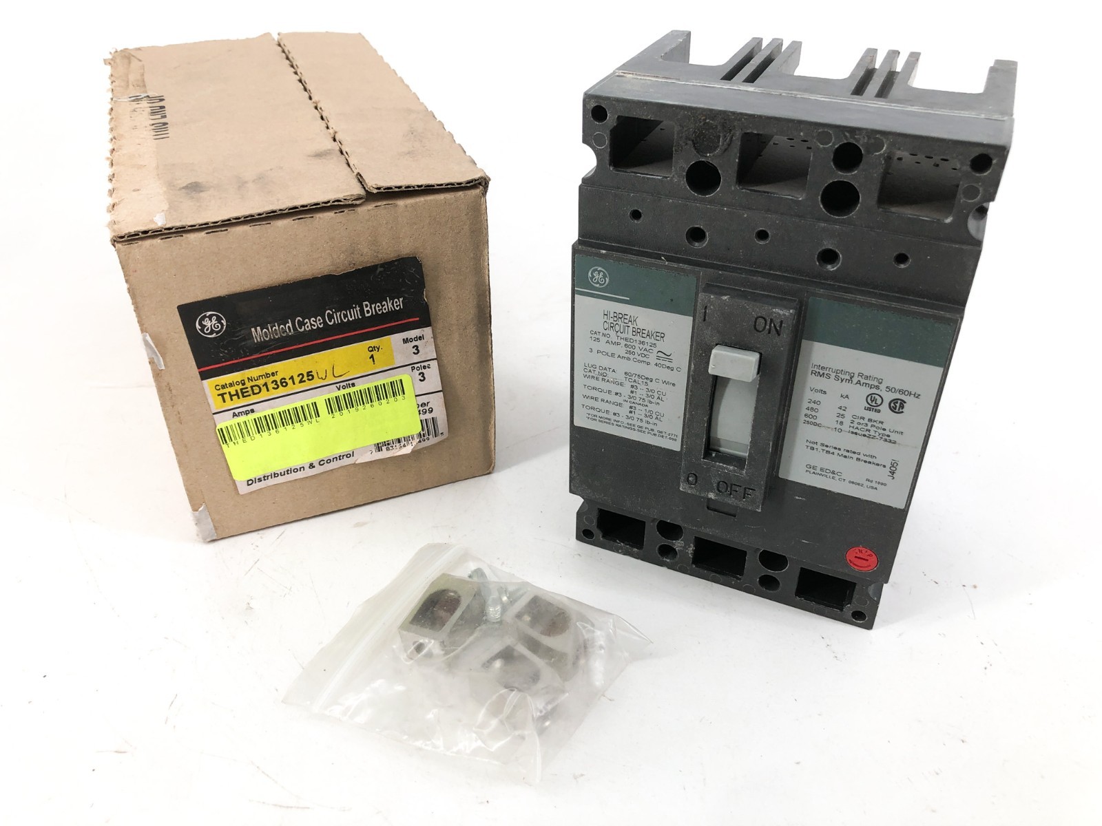 New General Electric THED136125 Circuit Breaker 125A 600VAC 250VDC 3P Model 3