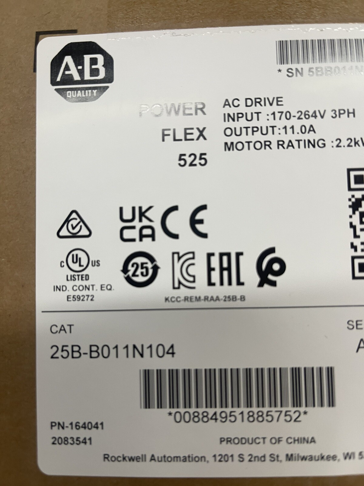 2022 Sealed 1 Year Warranty 25BB011N104, 220VAC, 3HP, Catalog 25B-B011N104 Ser A