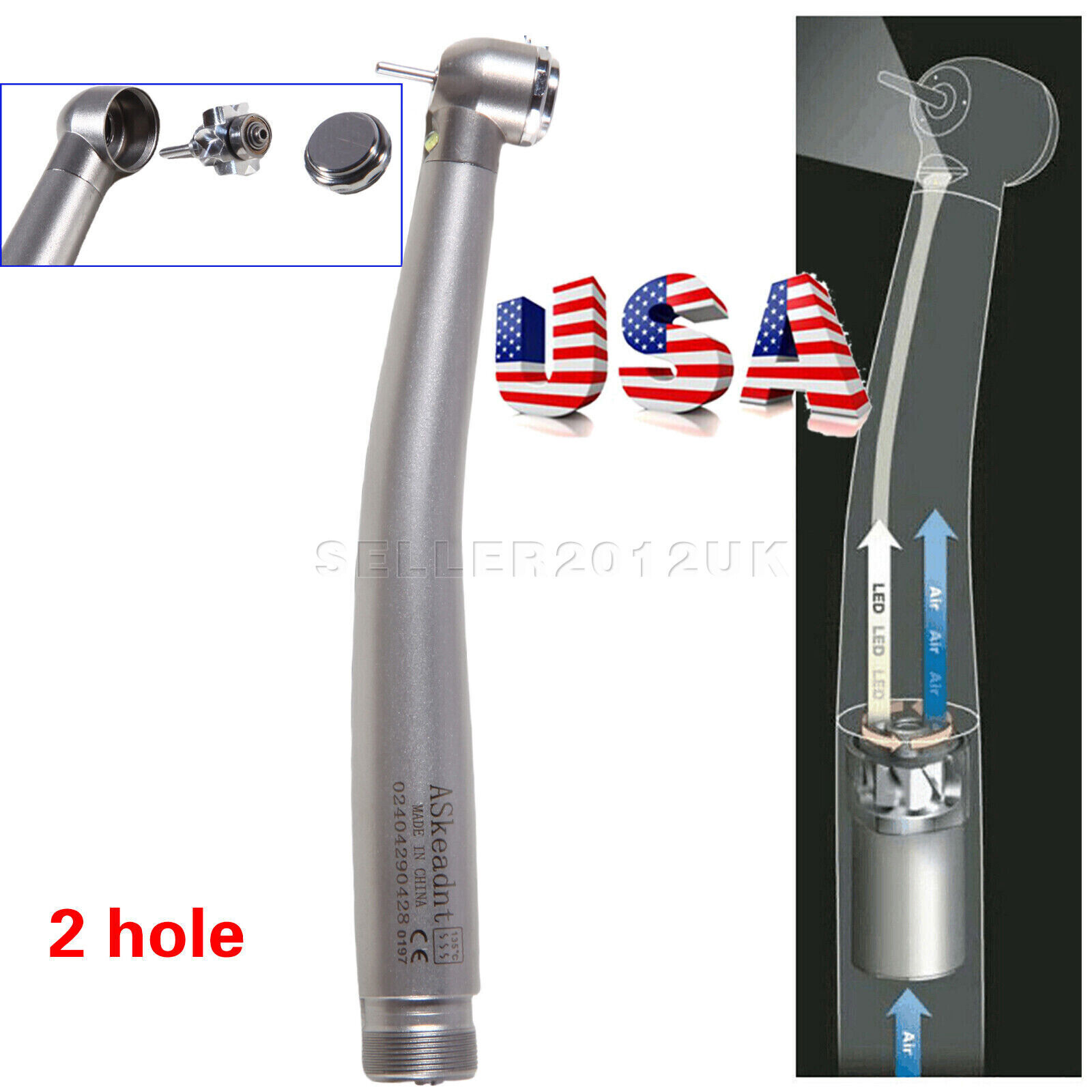 Dental Fiber Optic LED E-generator High Speed Handpiece 2HOLE Borden
