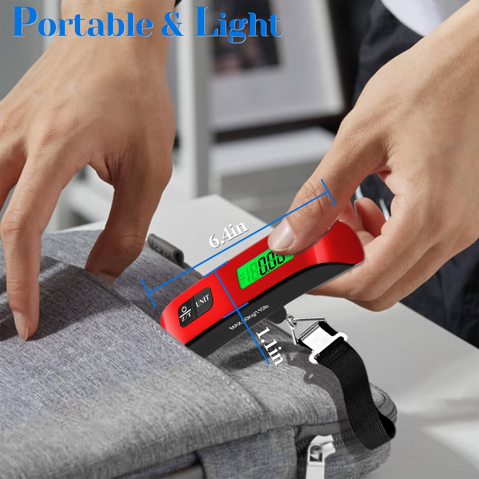 Luggage Scale 110 Lbs Weight 4 Unit Switching LCD Display Travel Digital Red