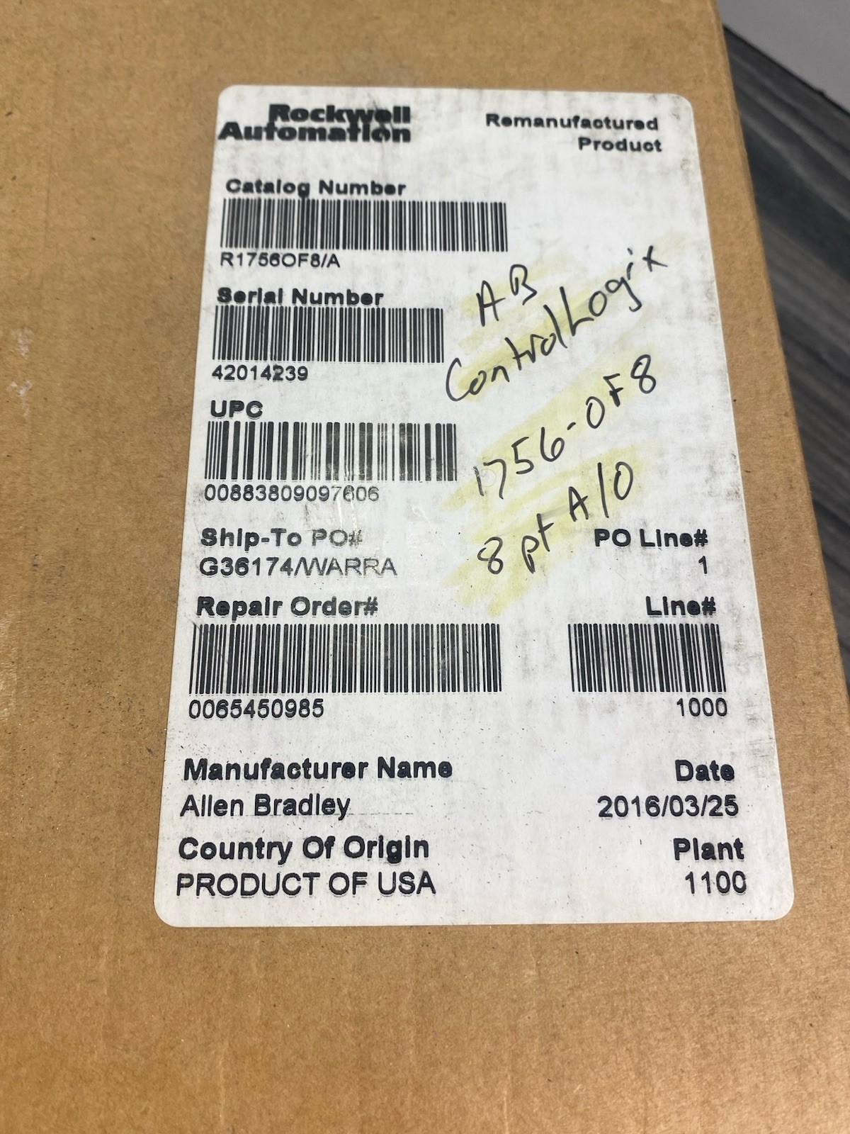 Allen Bradley 1756-OF8 Series A ControlLogix Analog 8-Point Output Module – USA