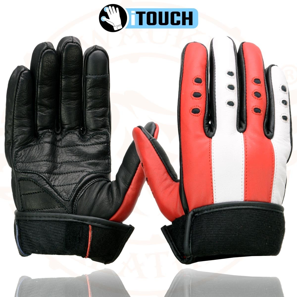 MG7527 Men’s ‘Stars and Stripes’ Leather Gloves with Touch Fingers (2X-Large)