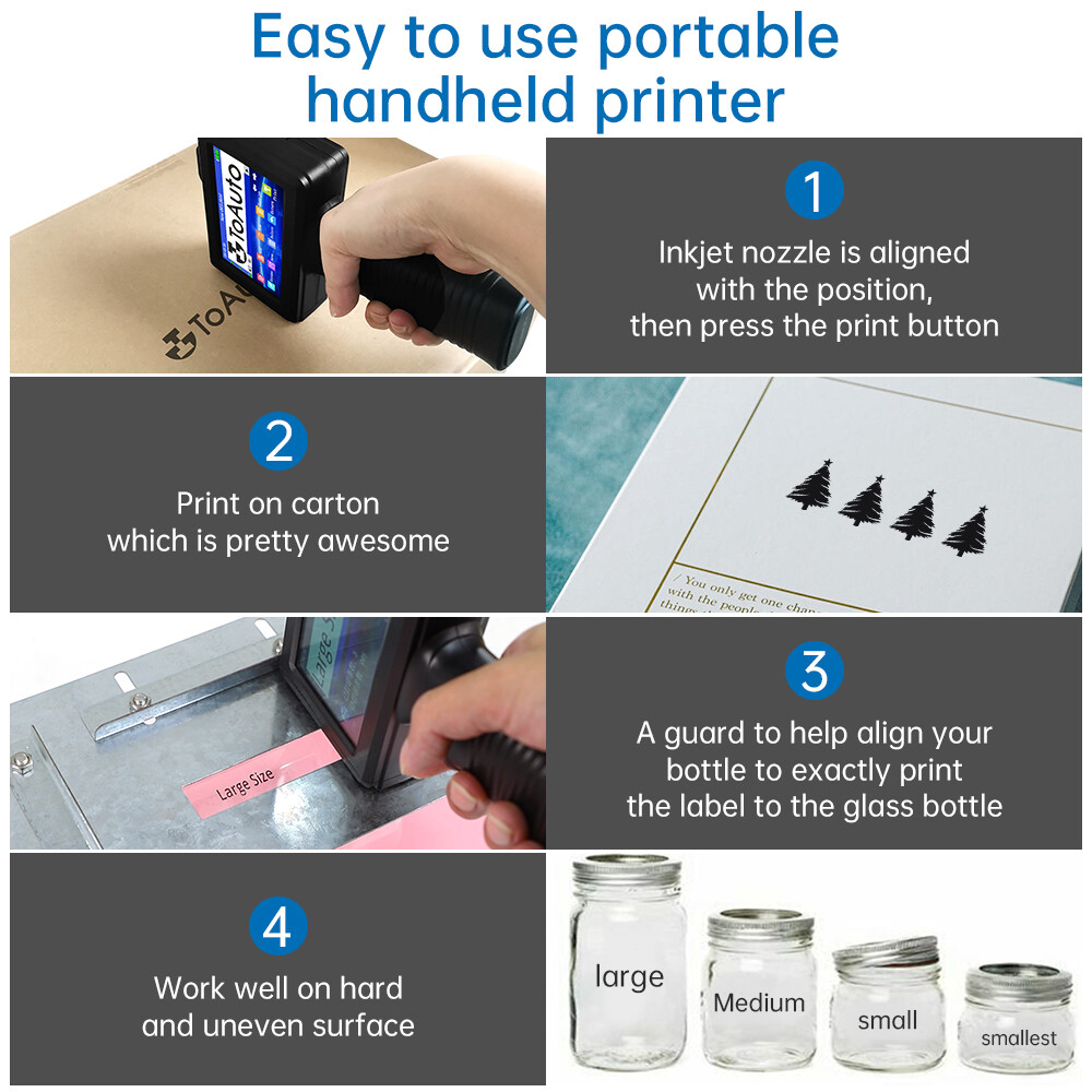 ToAuto Handheld Inkjet Printer Date QR Code Barcode Printing Logo Label Machine