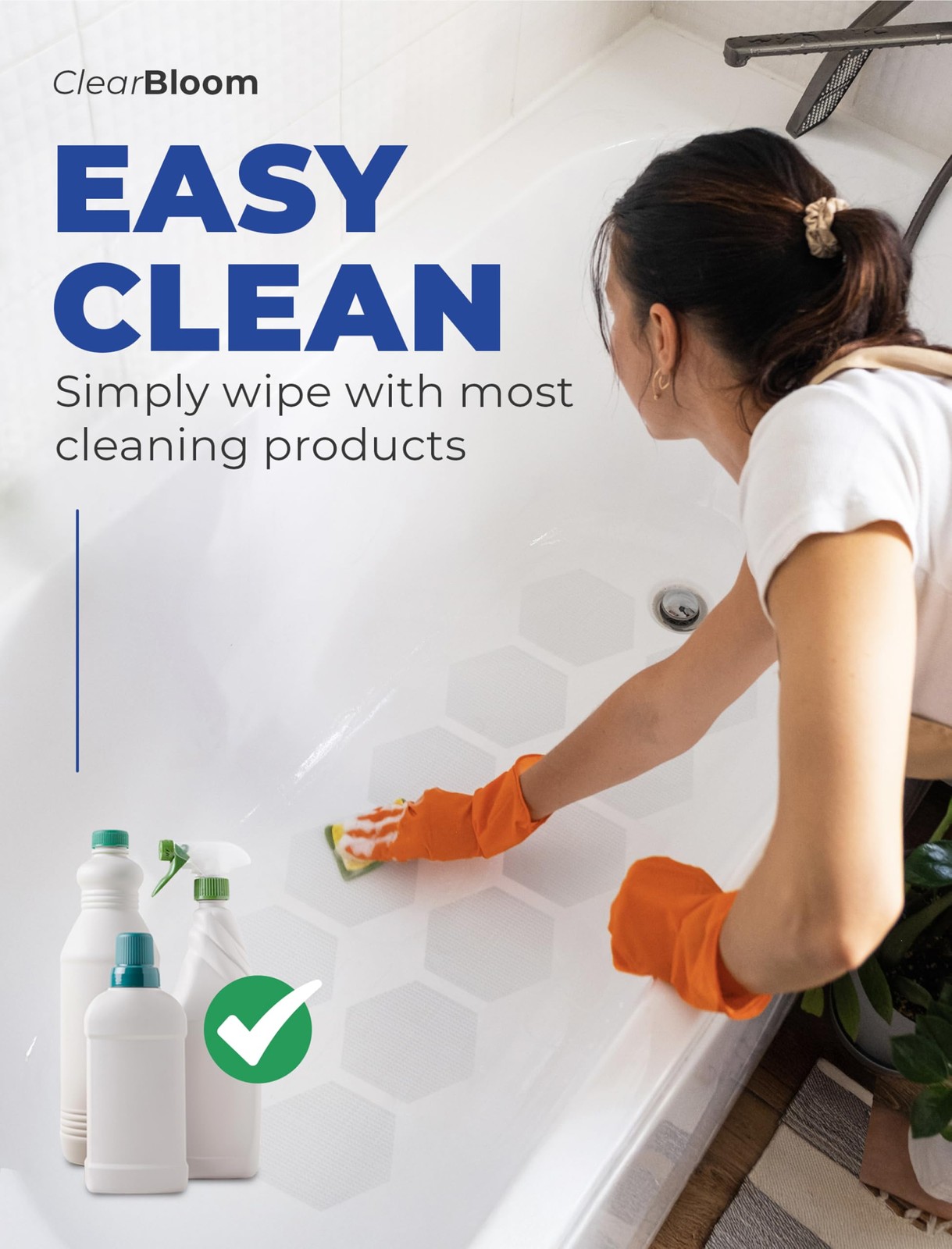 Clear Bloom Anti-Slip Shower Stickers for Tub & Floor — Hexagon,