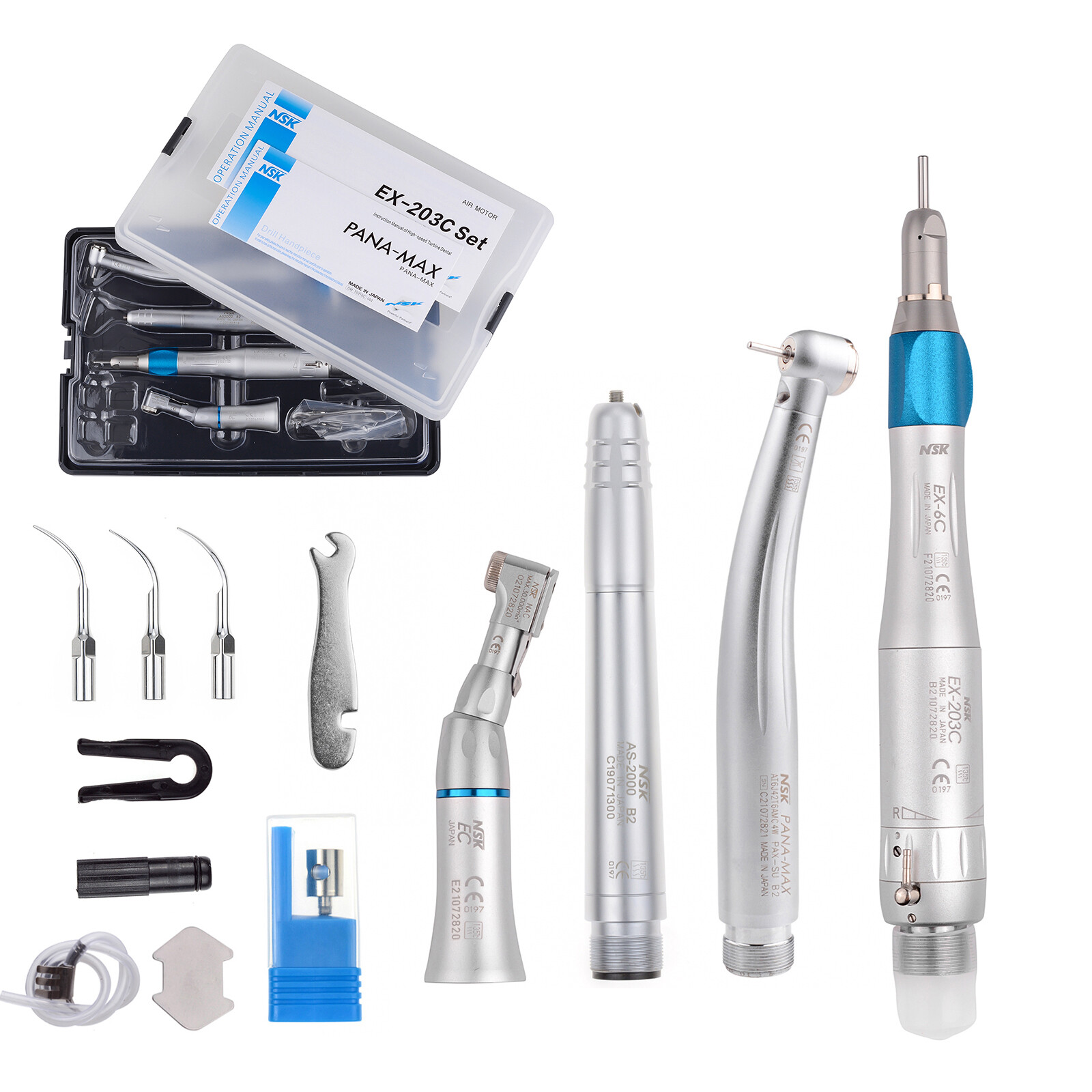 NSK Type Dental PANA MAX LED High Speed Handpiece+Air Scaler+EX203C Low Speed US