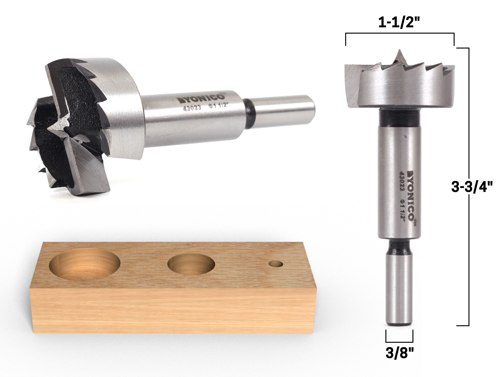 1-1/2″ Diameter Steel Forstner Drill Bit – 3/8″ Shank – Yonico 43023S