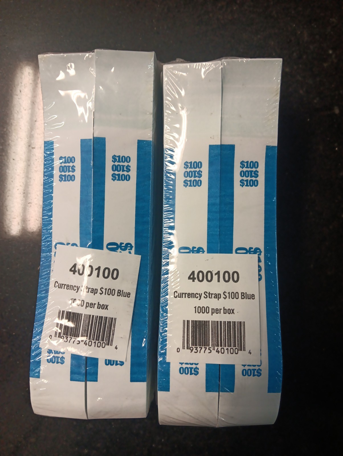 2 X Currency $ Bands Self Sealing $100 Blue Bundle of 1000 Straps US Cash Bills