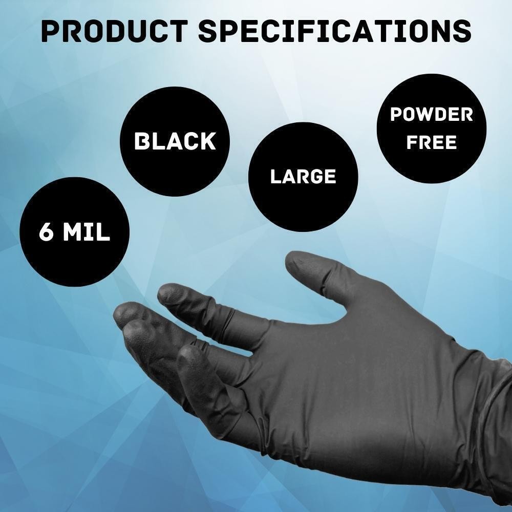 Large, 6 MIL Textured Black Nitrile Exam Powder-Free Gloves 1000 Pieces