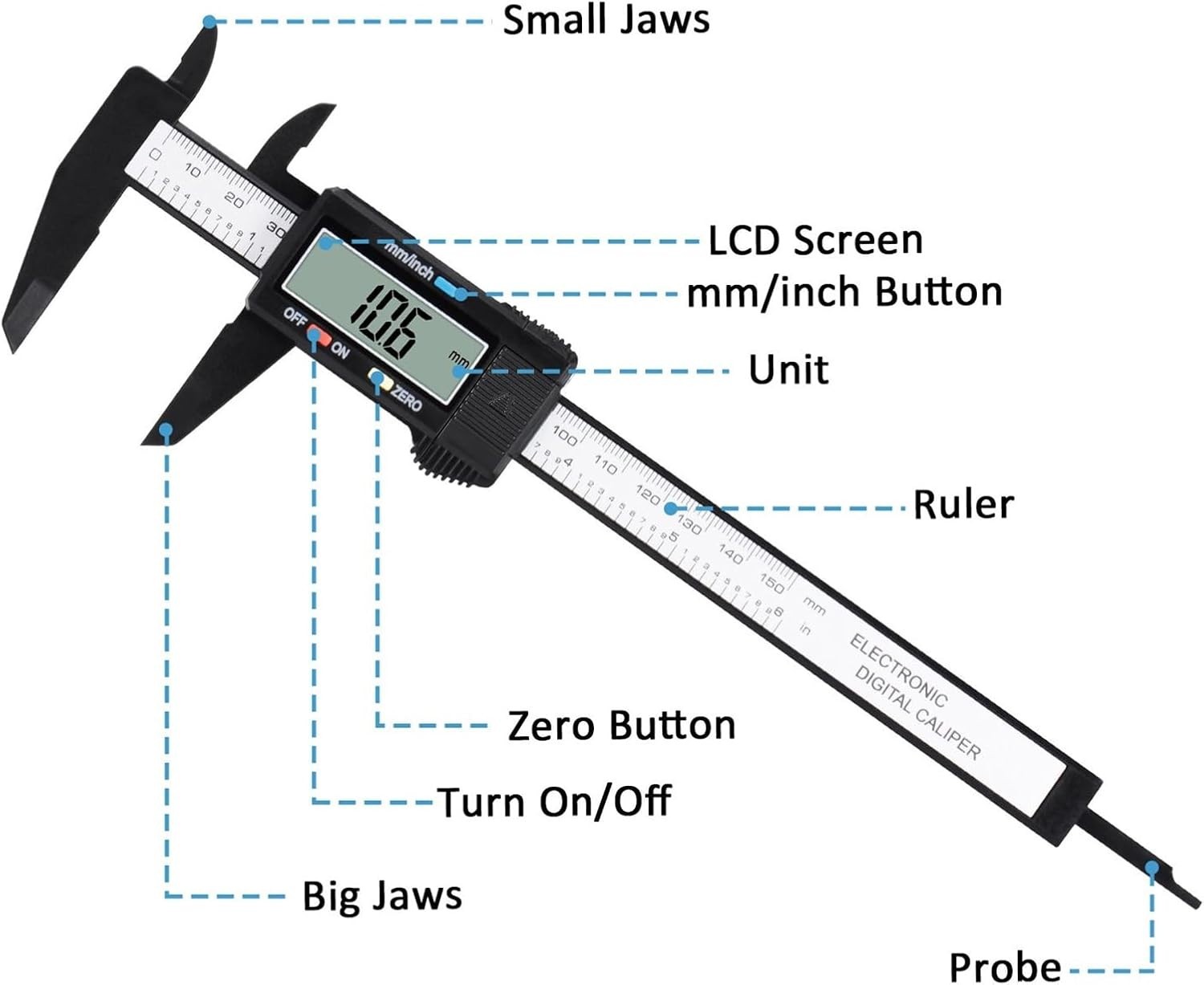 Precision Electronic Micrometer Caliper 0-6” with Inch & Metric Conversion