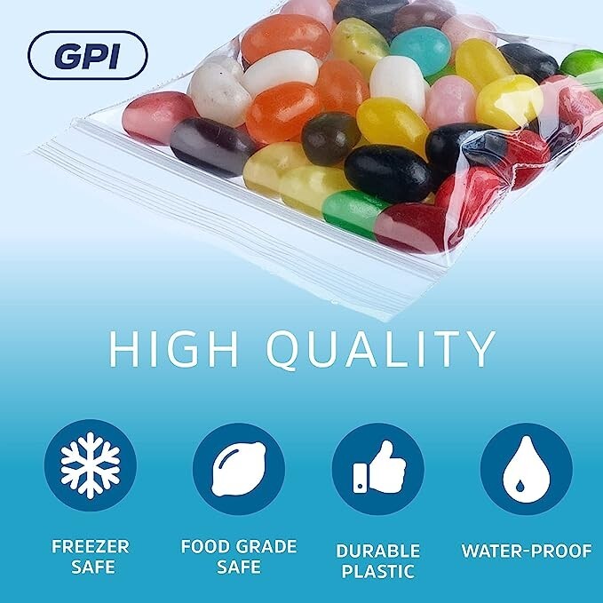 1000 – 2″ x 2″ Durable 2 Mil Clear Zip Strong Resealable Plastic Poly Bags