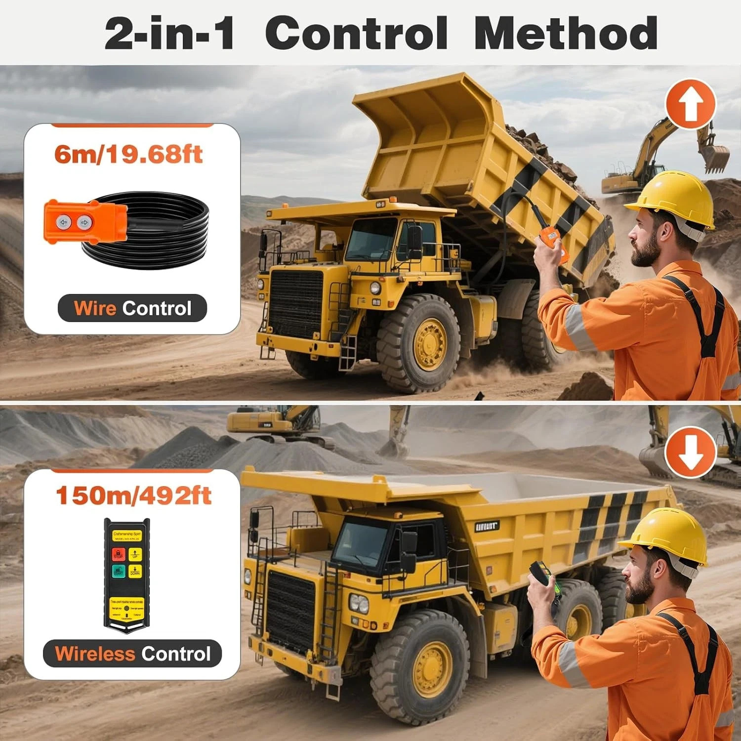 Wireless Dump Trailer Remote 2-in-1 Wired/12V 492ft Range for 2-3 Solenoid Coil