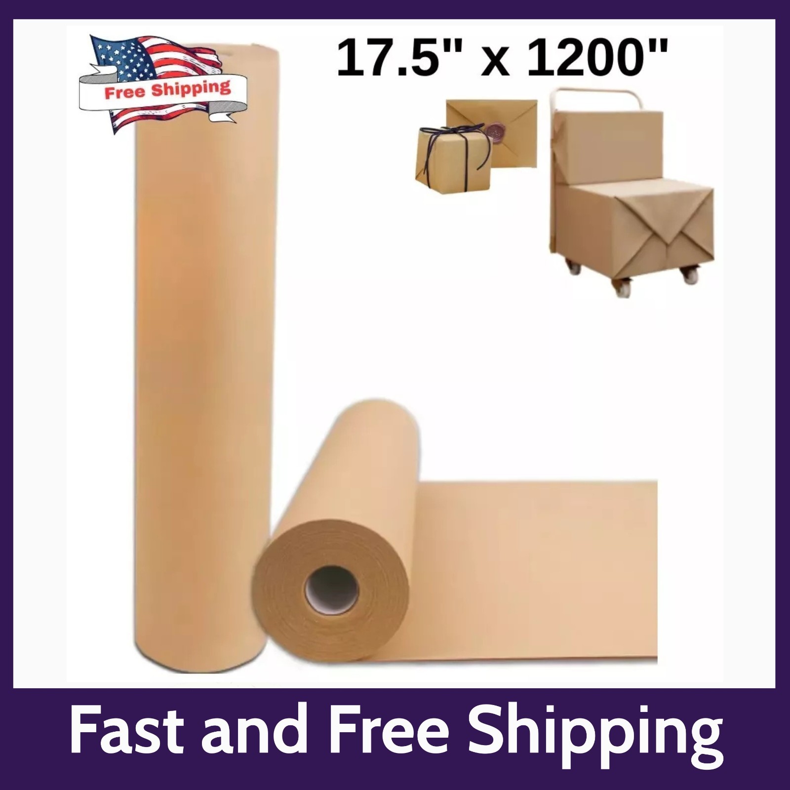17.5″ x 1200” Brown Kraft Paper 50 lb Basis Thick Roll Packaging Shipping NEW**