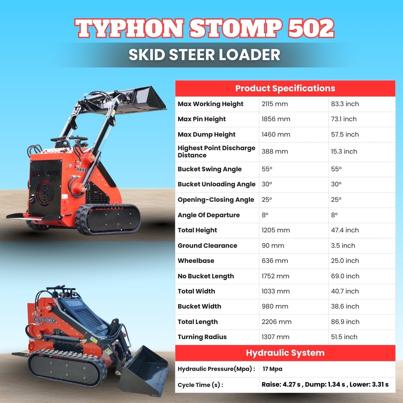 TYPHON STOMP 502 Compact Tracked Skid Steer Loader 22.1HP Honda Gasoline engine