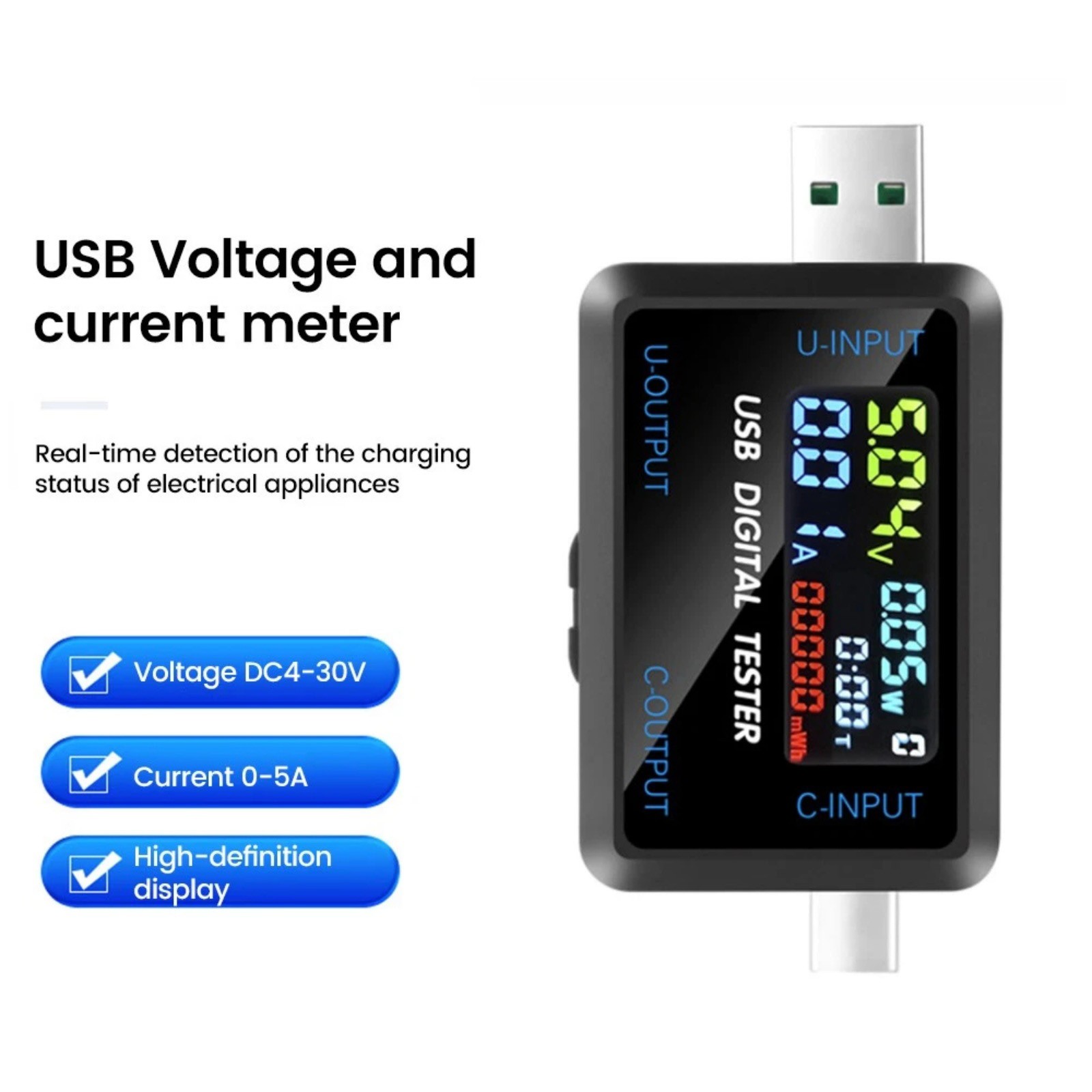 Portable USB C Voltmeter Current Meter Tester for Power Bank Charger Cable Test