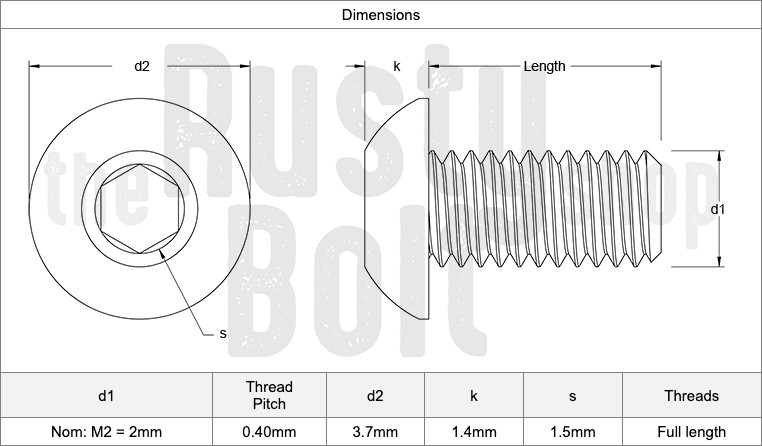 M2 x 4mm, Socket Button Head Screws, 10.9 Steel, Black