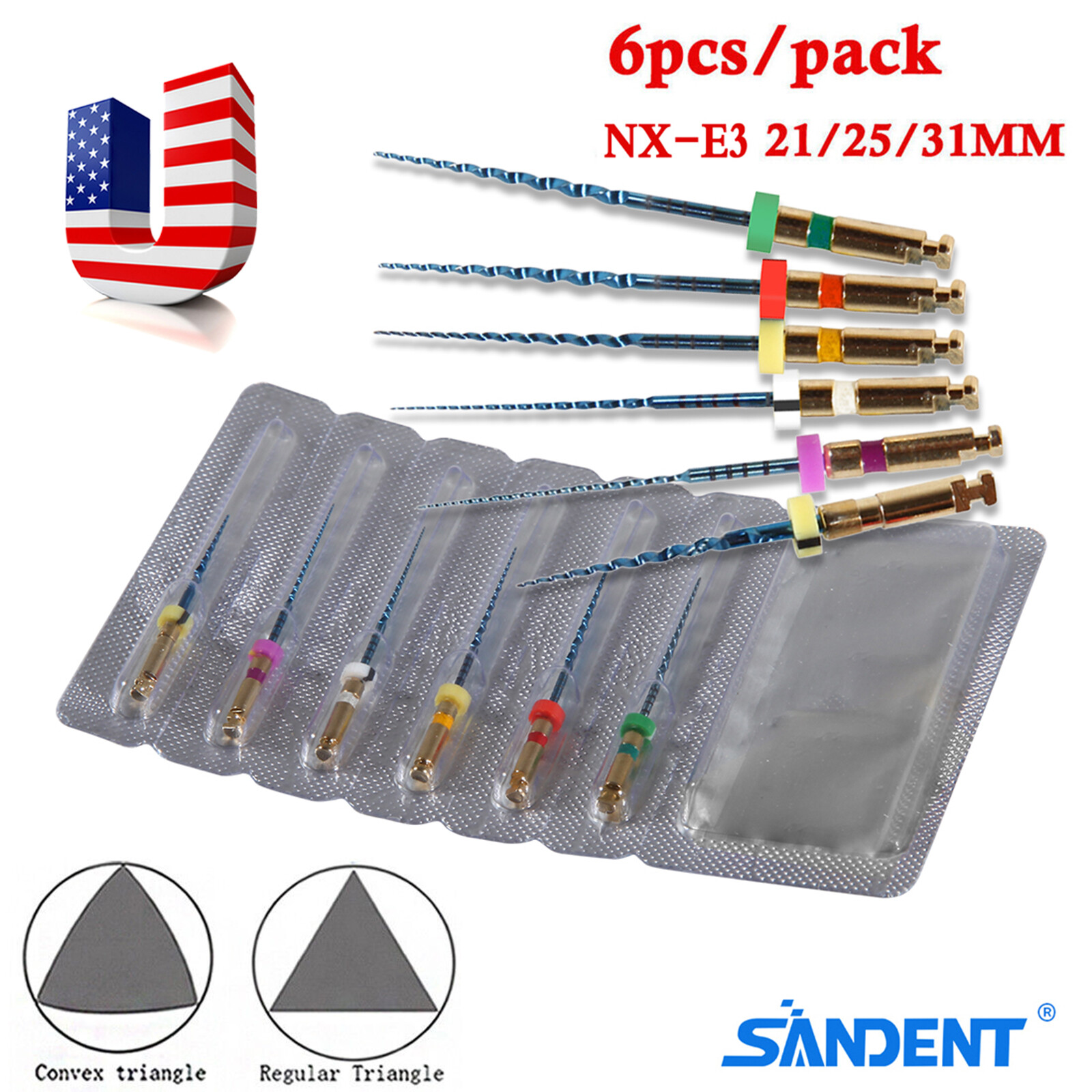 SANDENT Dental Cordless LED 16:1 Endo Motor/ Blue Niti Files Rotary 21/25MM