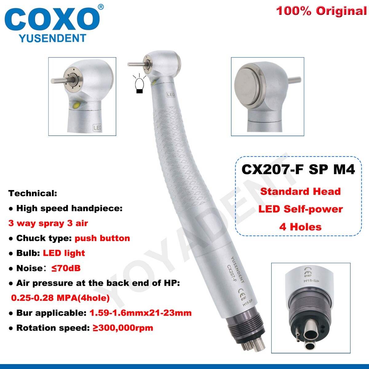 COXO Dental Handpiece LED High Speed Handpiece Air Turbine 2/4 Hole Fit NSK KAVO