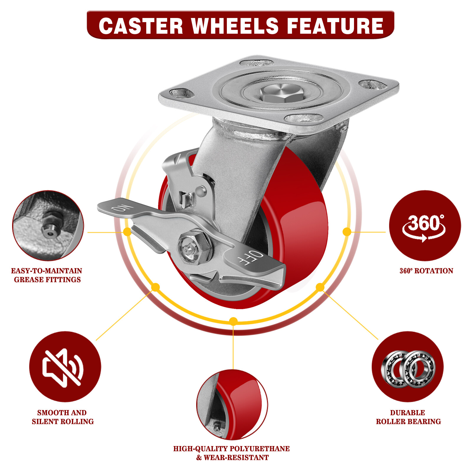 4 Inch Caster Wheels Heavy Duty,Capacity800-3200LB