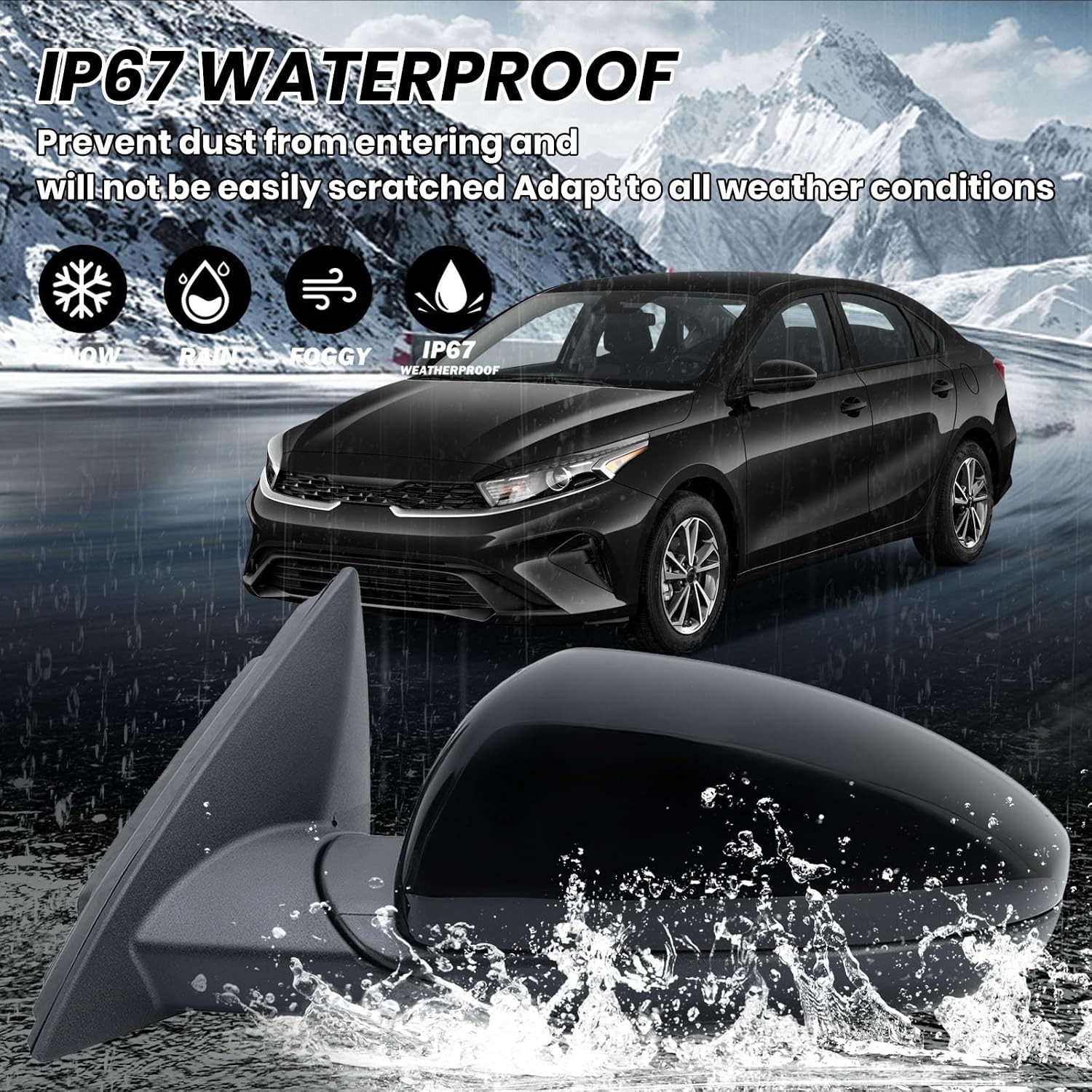 Left Driver Side Mirror Compatible with 2019 2020 2021 2022 2023 2024 Kia Forte