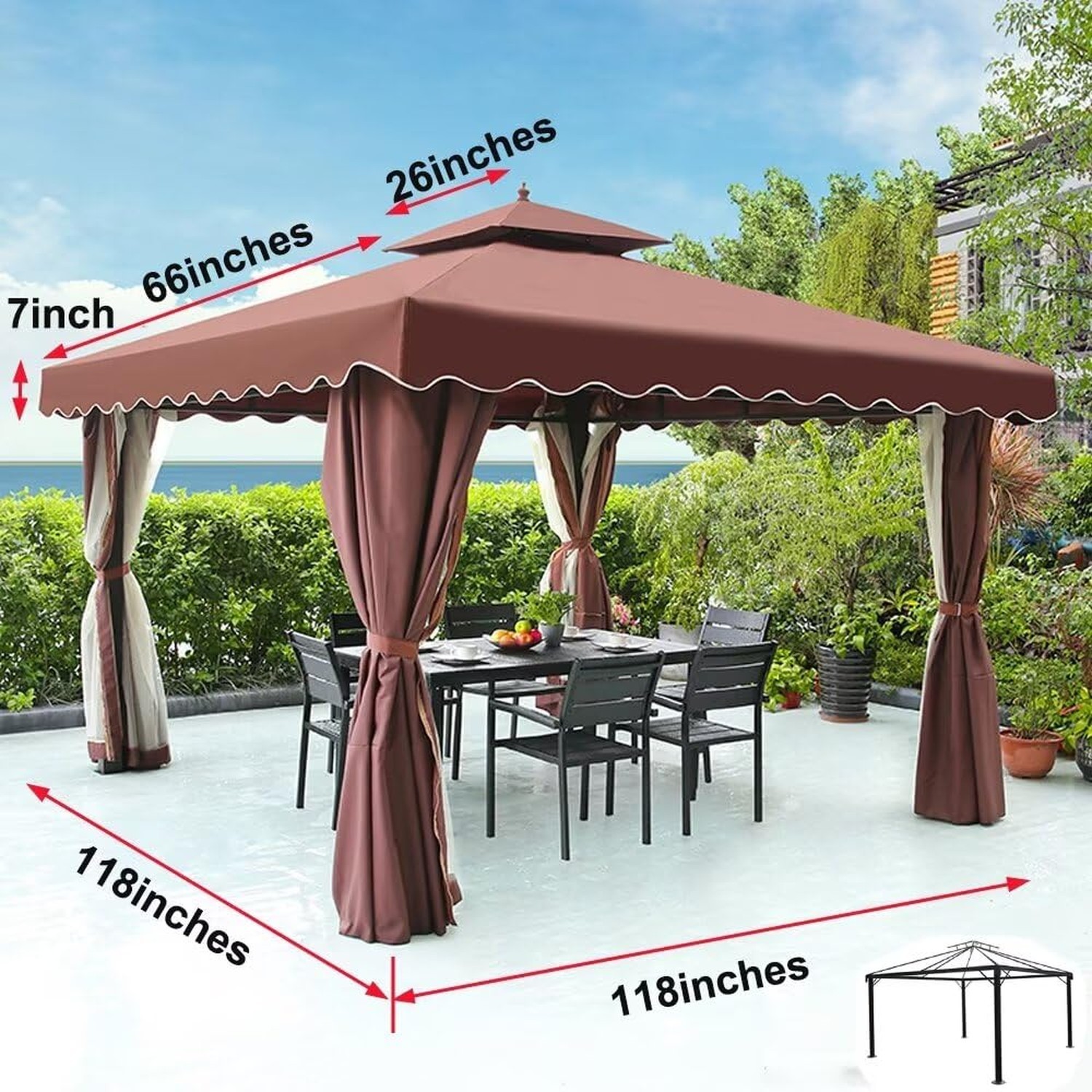 Gazebo Canopy Top Replacement Cover 118″x118″, 2-Tiers，for Smaller 10’x10