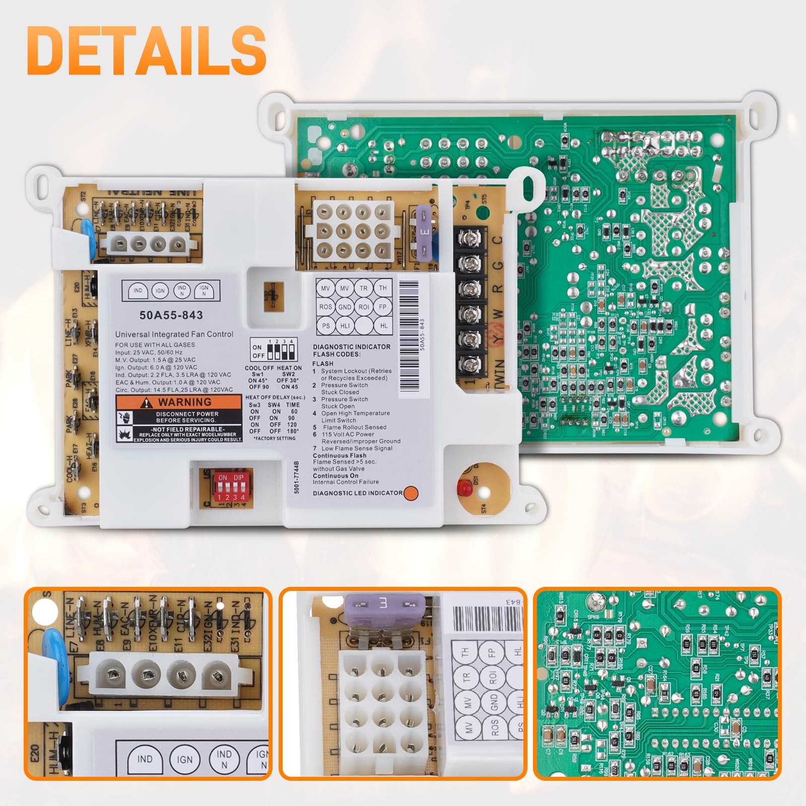 50A55-843 Furnace Control Circuit Board Replacement for White Rodgers