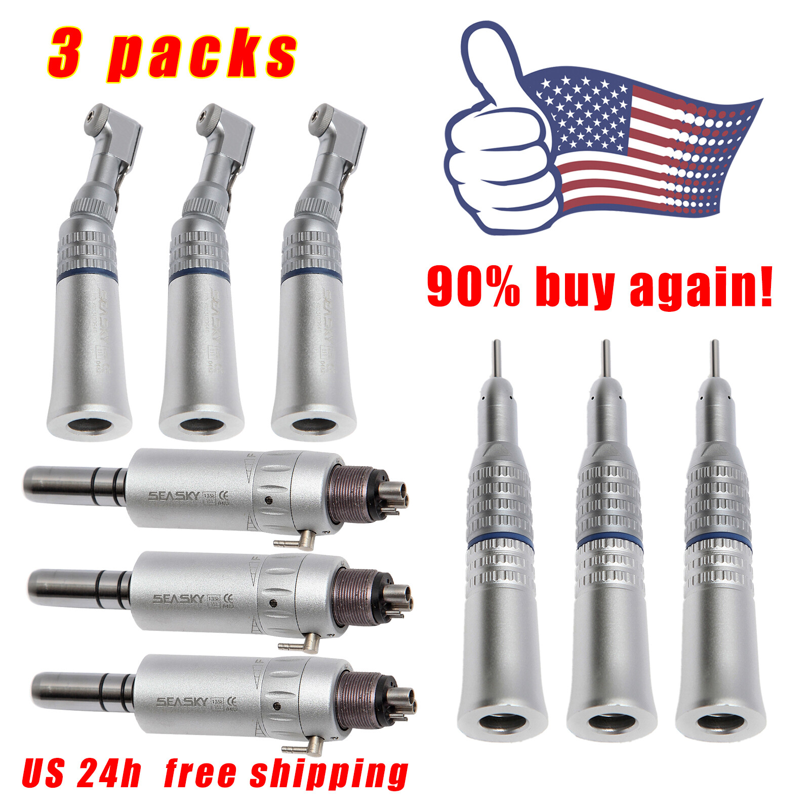 3* Dental Low Speed Air Motor E-Type Contra Angle Straight Handpiece NSK NMP