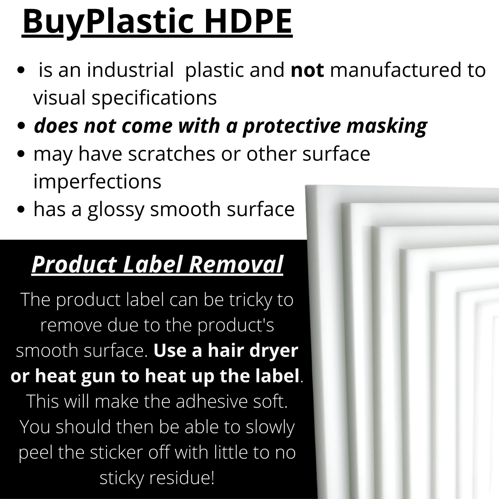 BuyPlastic Natural White HDPE Plastic Sheet 3/8″ x 24″ x 48″