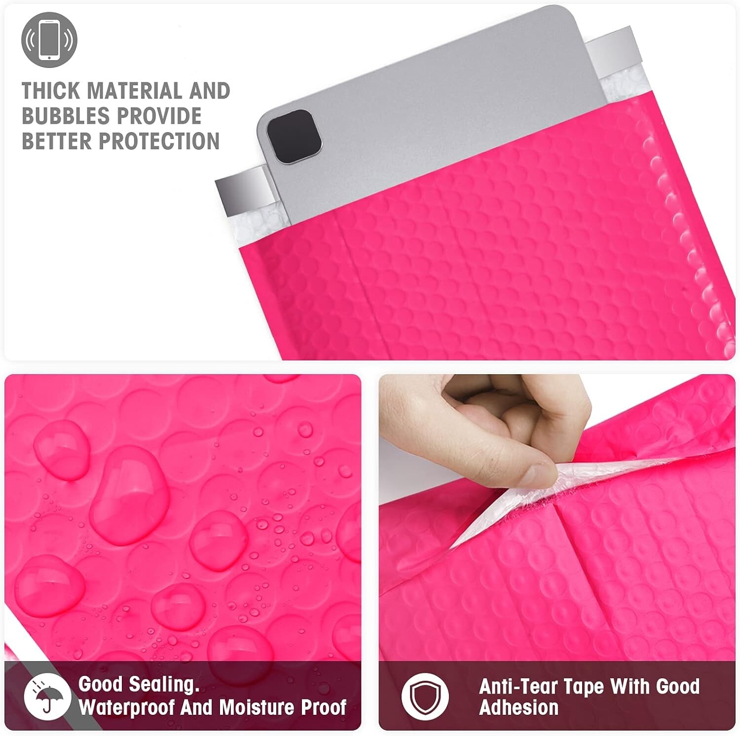 Jiaro Pack Poly Bubble Mailer Padded Envelope Mailers Bags 8.5×12″ 25Pc Hot Pink
