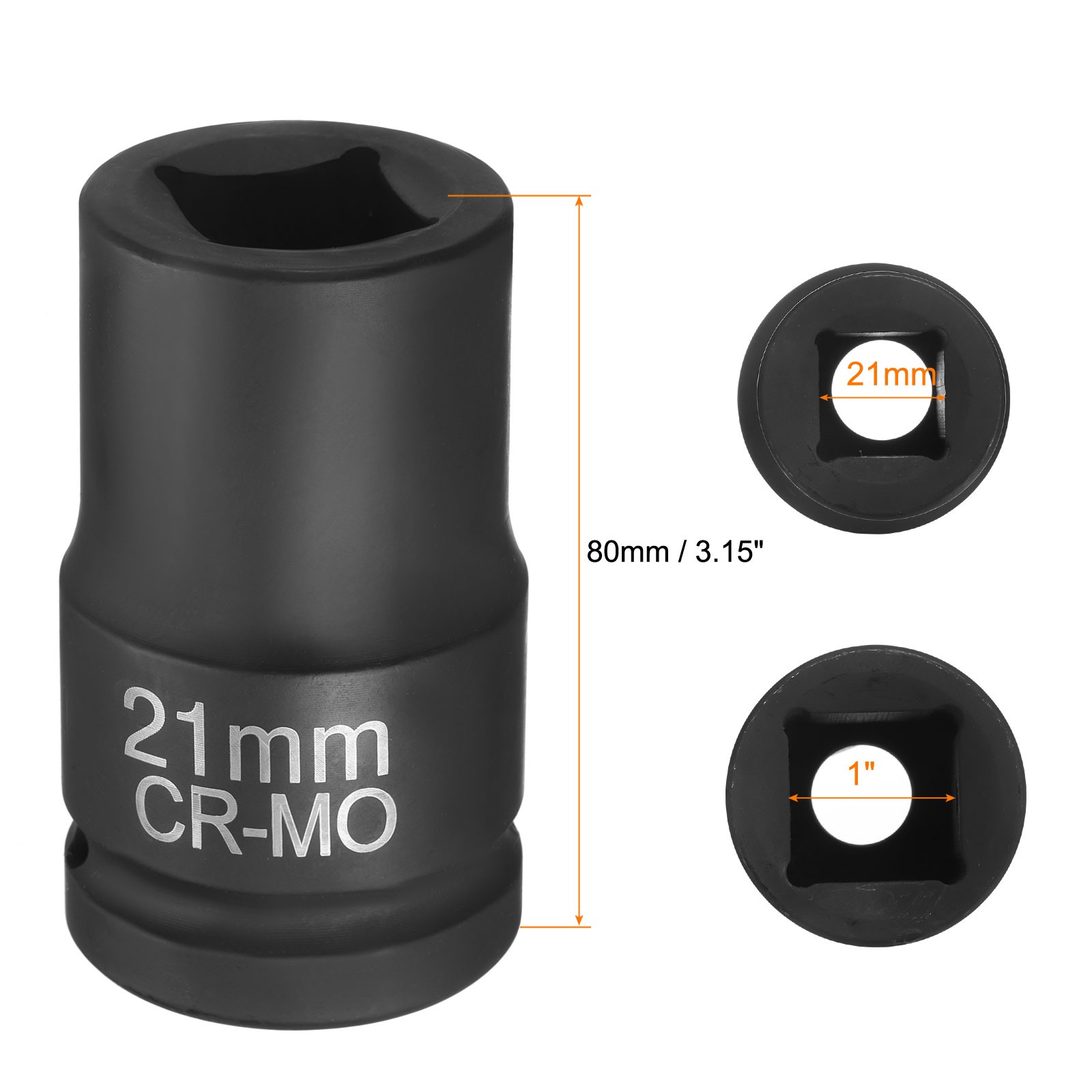 4 Point Square Socket 1″ Drive 21mm Metric CR-MO Impact Wheel Socket
