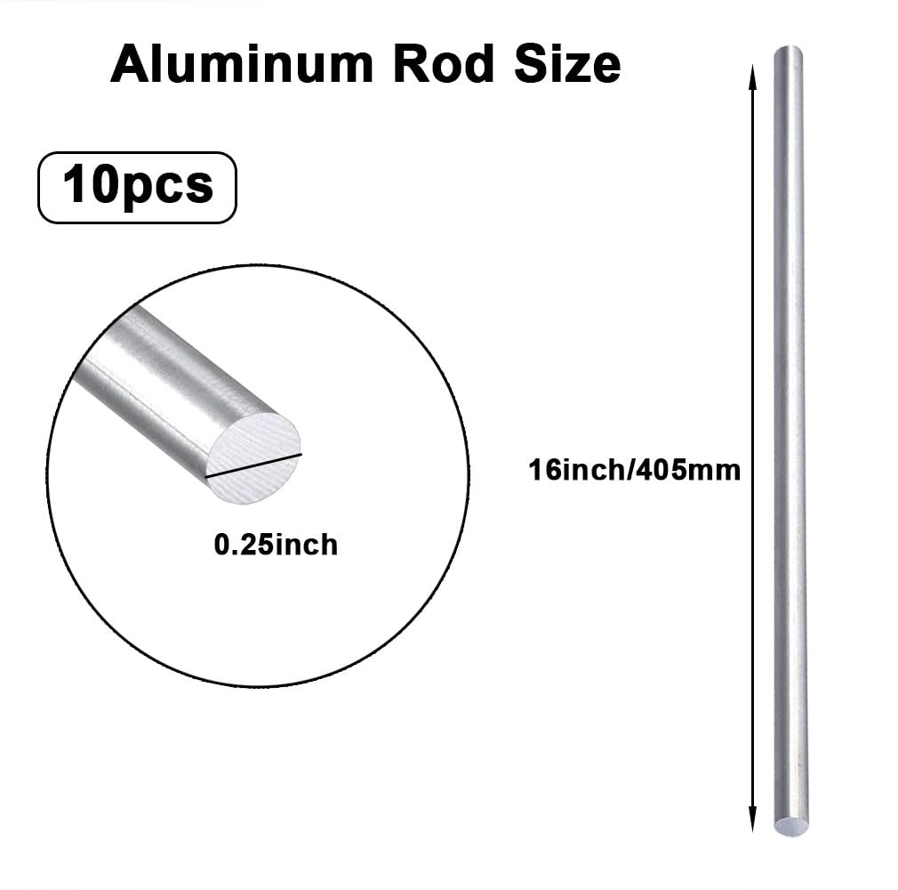 10 Pieces 1/4″ Aluminum 6061 round Rod 16″ Long Solid T6511 Extruded Lathe Stock