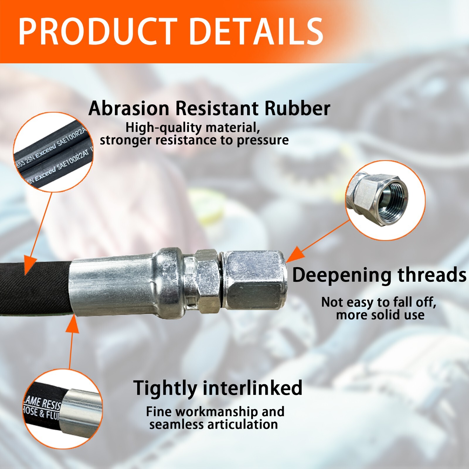 3/8″ x 48″ 2-Wire Hydraulic Hose Assembly with 2-Female JIC Swivels 4,785 PSI