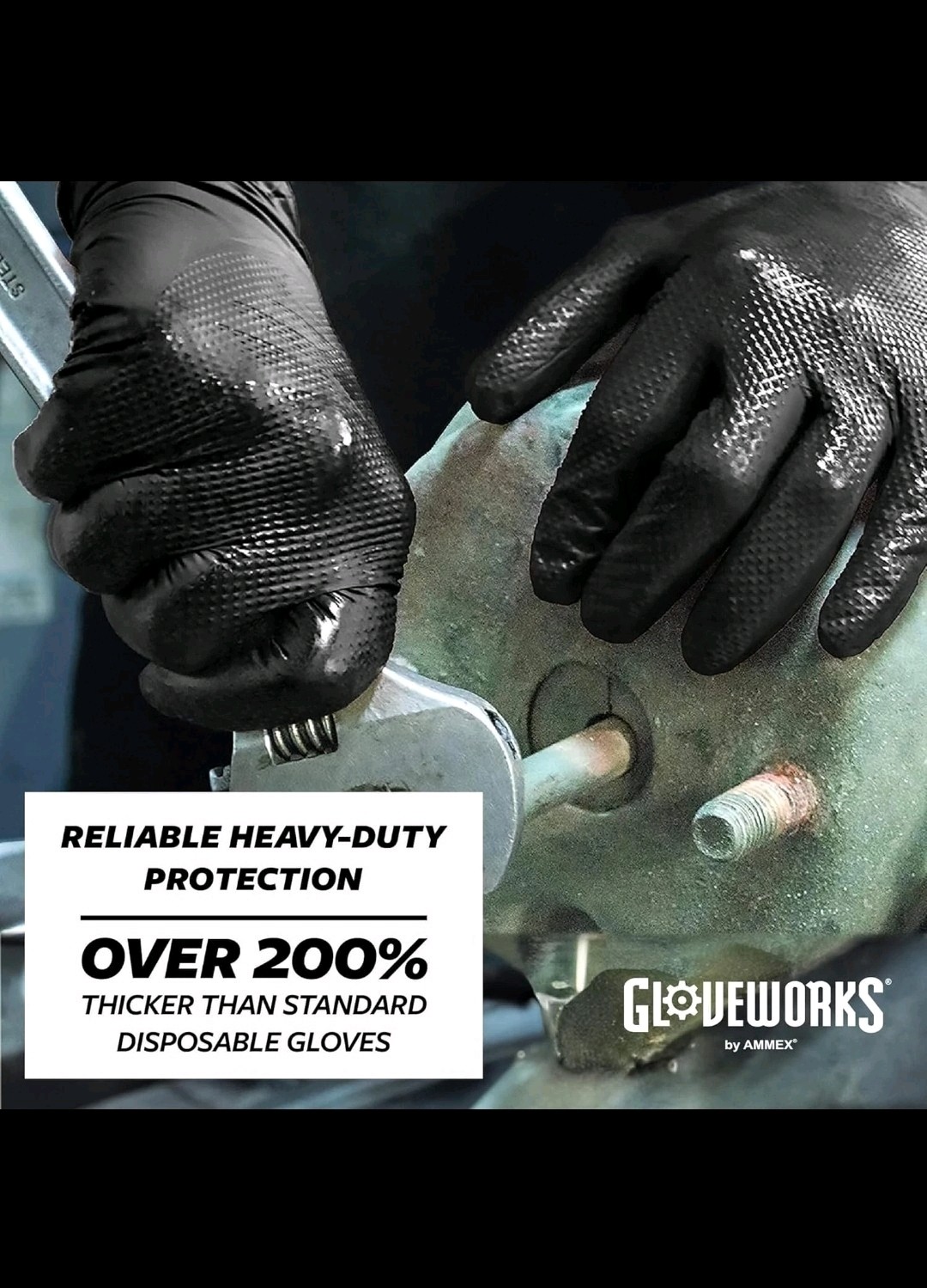 Box of 10 GLOVEWORKS Industrial Black Disposable Nitrile Gloves 6 Mil L Large