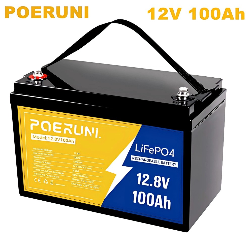 12V 100Ah LiFePO4 Lithium Battery Cycle Deep Built-in BMS for Solar RV Off-grid