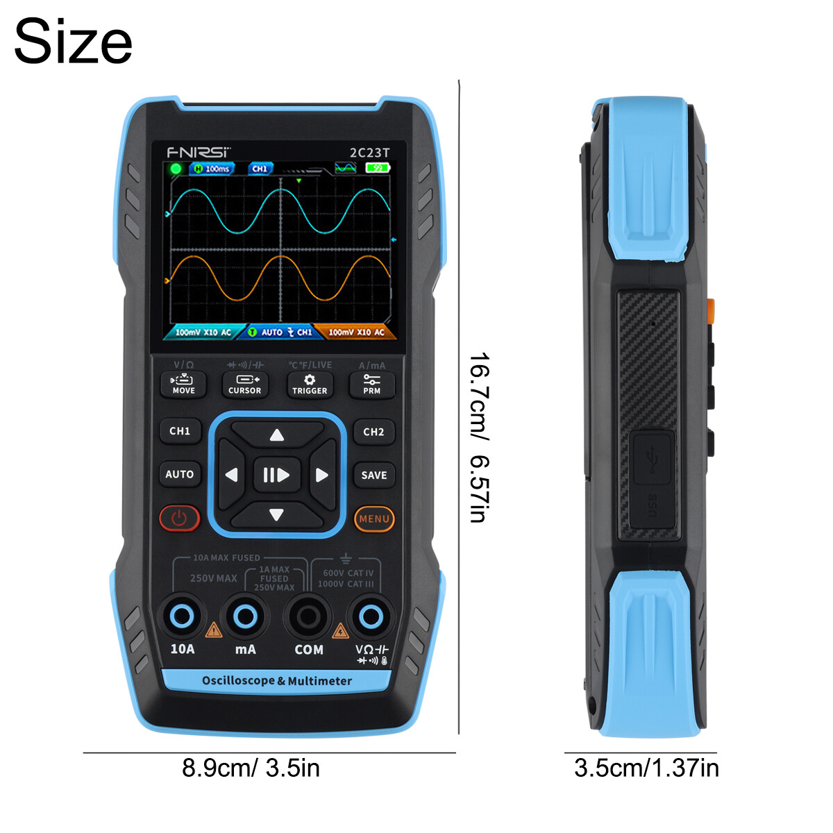 3-IN-1 FNIRSI 2C53T Advanced Version Dual Channel Digital Oscilloscope + 2 Probe