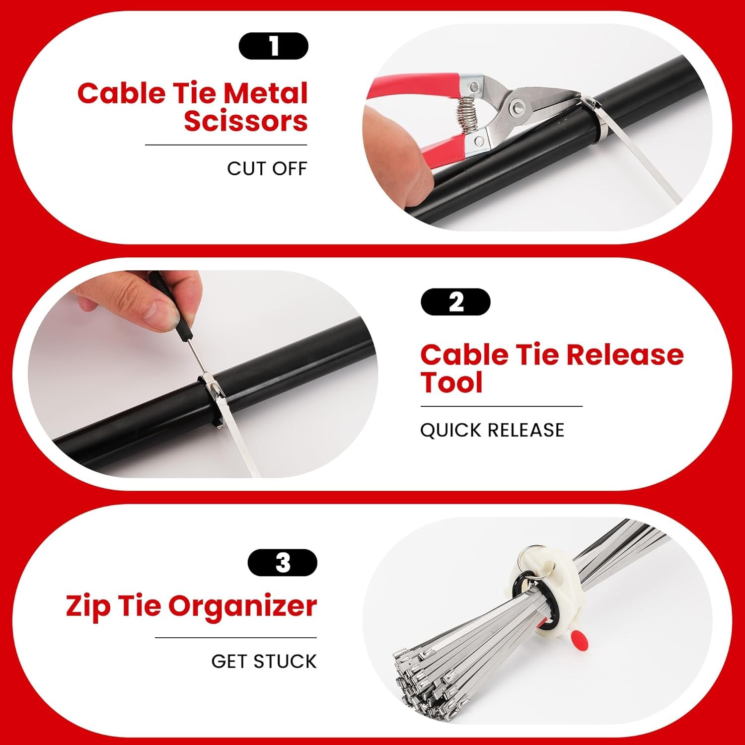 Stainless Steel Zip Ties Gun Kit,Heavy Duty Outdoor Fastening Cable Tie Tool Set
