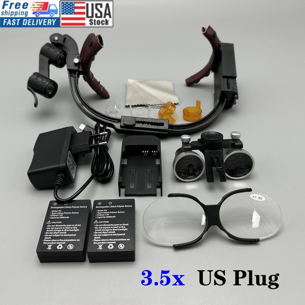 Dental Surgical Binocular Loupe Magnifier Glasses 3.5x Medical LED Head Light US