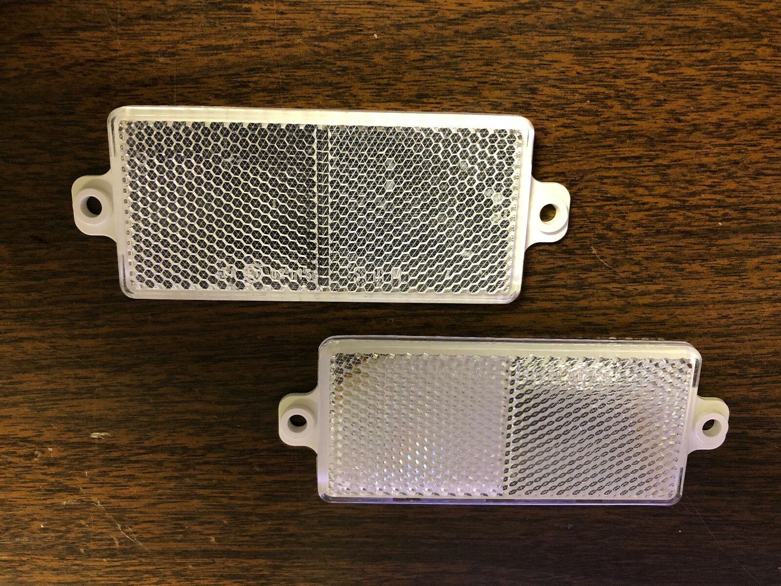2 White Rectangle Reflectors, 2 screw holes, mounting on driveway post, etc.