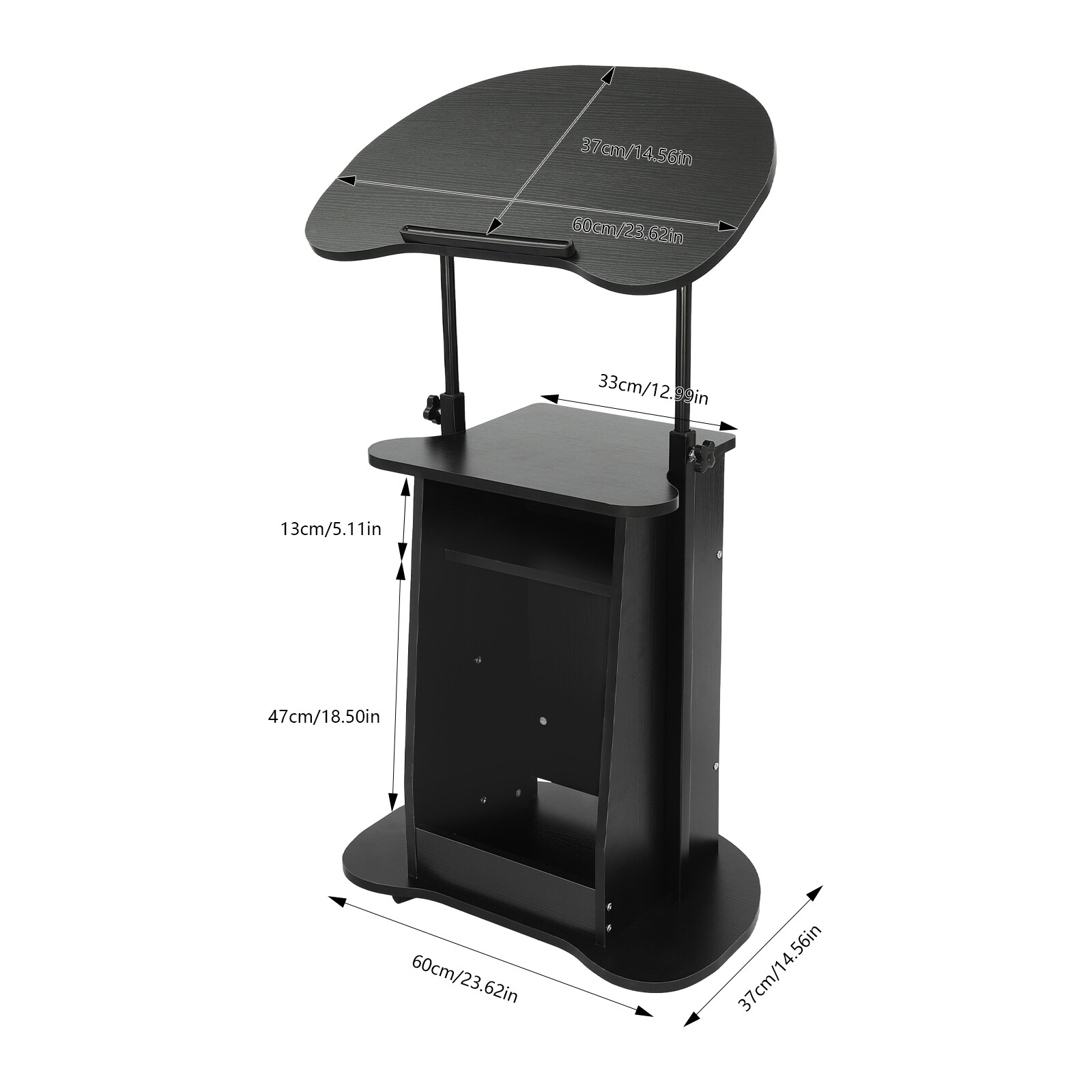 Black Sit-to-Stand Rolling Adjustable Storage Medical Laptop Computer Cart Desk