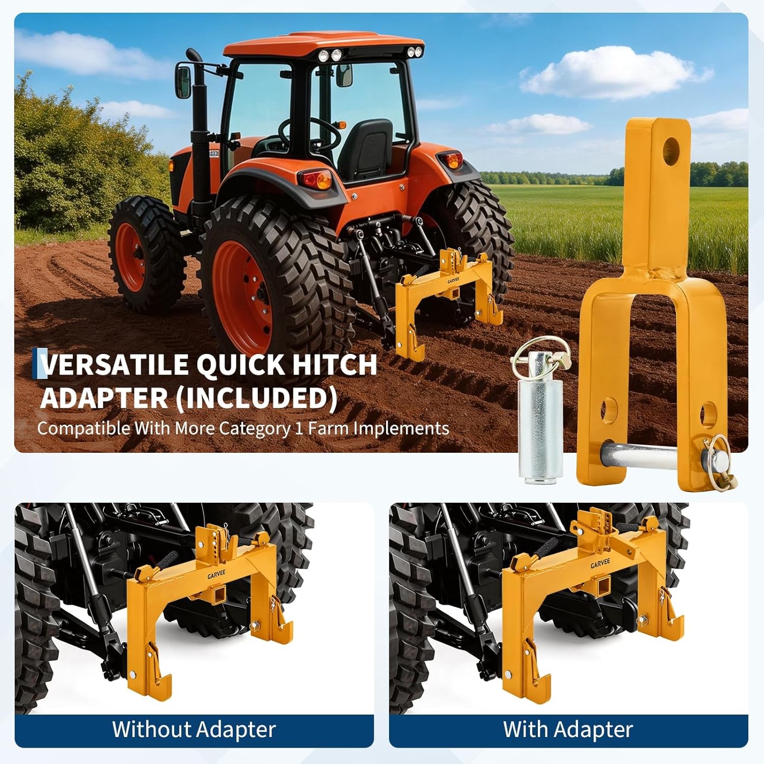 Category 1 3 Point Quick Hitch with 2in Receiver 3000lb Adjustable Tractor Hitch