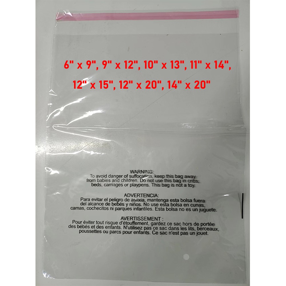 Clear Poly Bags with Suffocation Warning Self Seal Merchandise Packaging For FBA